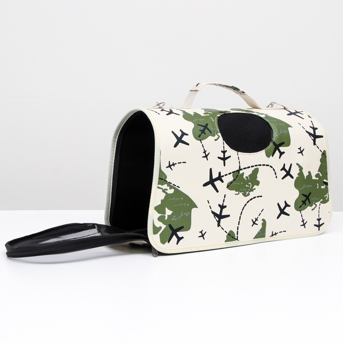 Сумка - переноска для животных "Самолеты", белая, размер M, 40 х 21 х 27 см