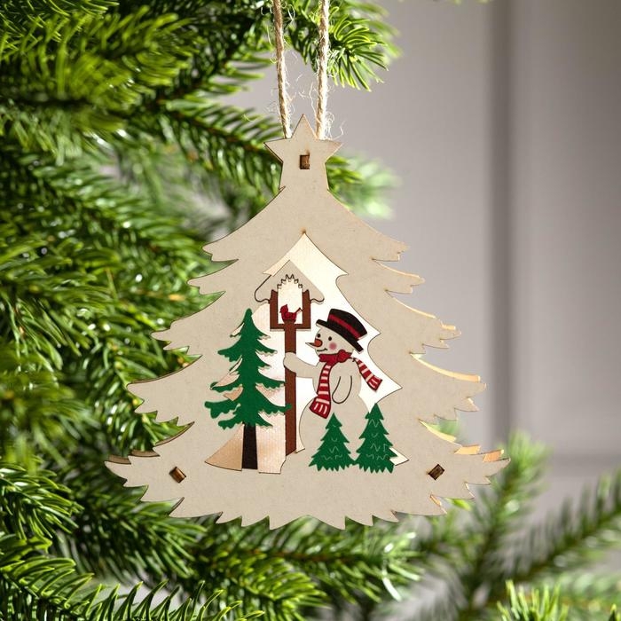 Ёлочная игрушка «Ёлочка со снеговиком», от батареек, свечение тёплое белое Ёлочная игрушка «Ёлочка со снеговиком», от батареек, свечение тёплое белое