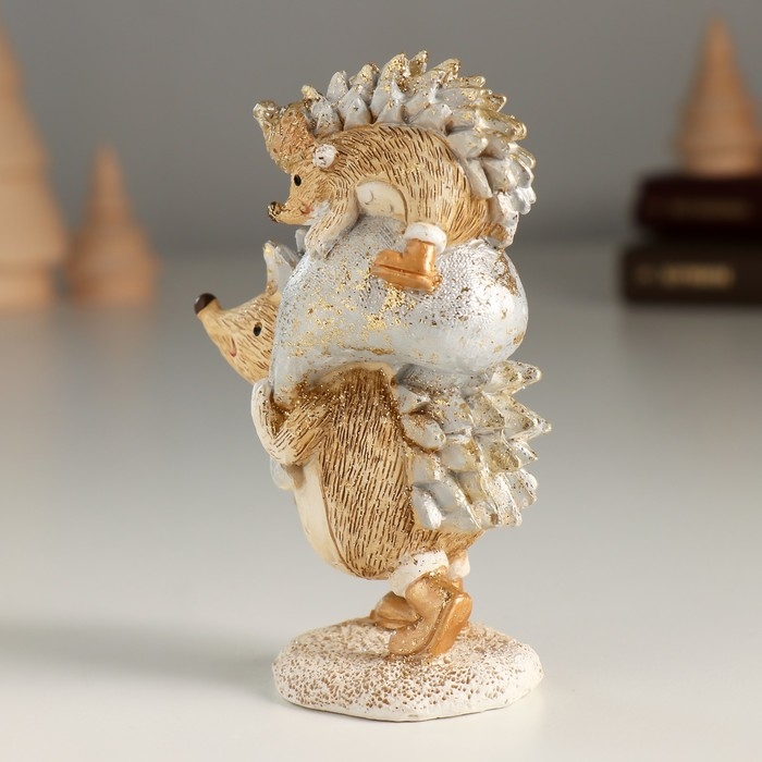 Сувенир полистоун "Ёжики с золотым мешком" 7х4,5х11 см