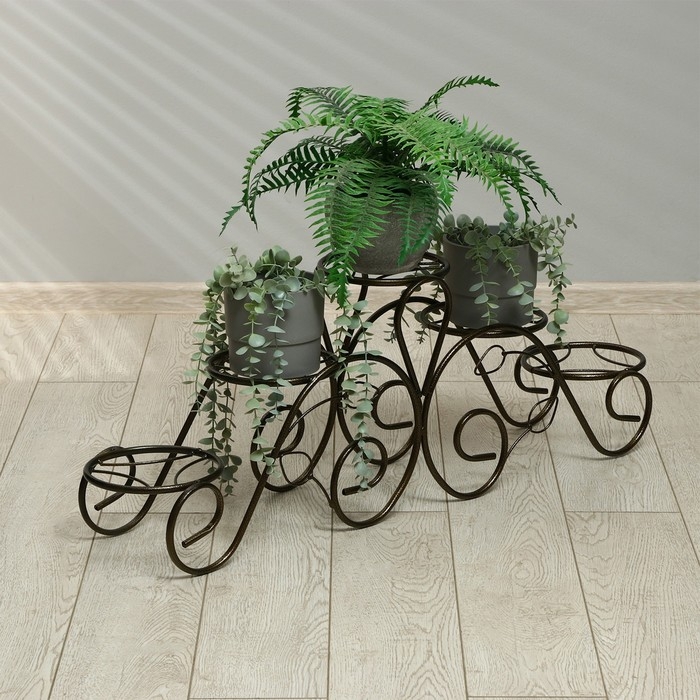 Подставка для цветов, напольная, на 5 горшков, d = 14 см, бронзовая, «Кружево» Подставка для цветов, напольная, на 5 горшков, d = 14 см, бронзовая, «Кружево»