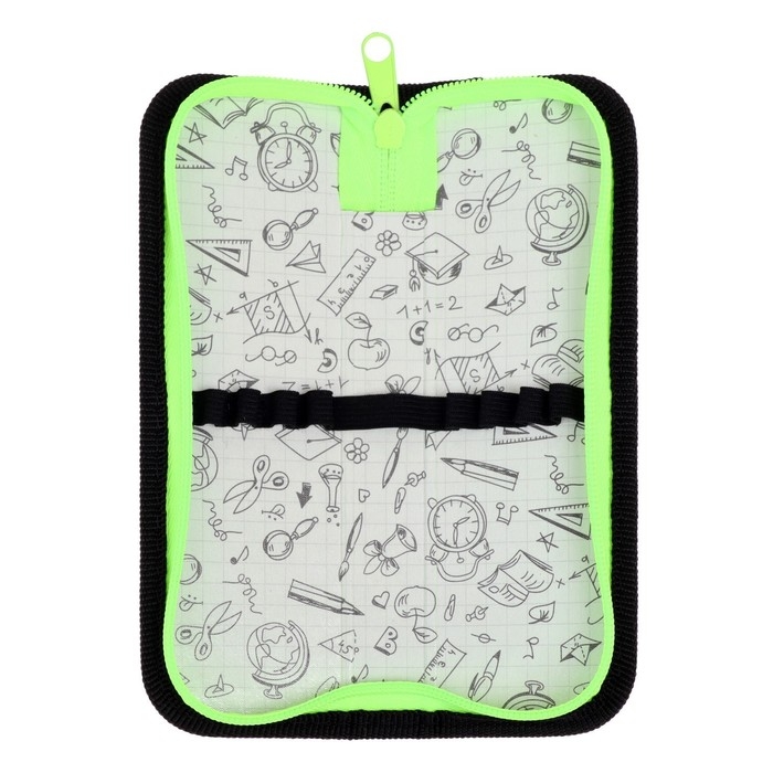 Пенал 1 секция, 60 х 190 мм, ПКТ 01-42 "Кроха", тканевый, чёрный/ярко-салатовый