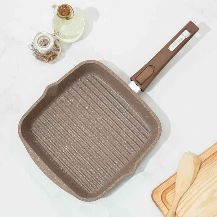 Сковорода-гриль &laquo;Гранит&raquo;, 24&times;24 см, съёмная ручка, стеклянная крышка, антипригарное покрытие, цвет коричневый