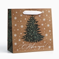 Пакет подарочный новогодний крафтовый квадратный &laquo;Новогодняя красавица&raquo;, 22 х 22 х 11 см, Новый год
