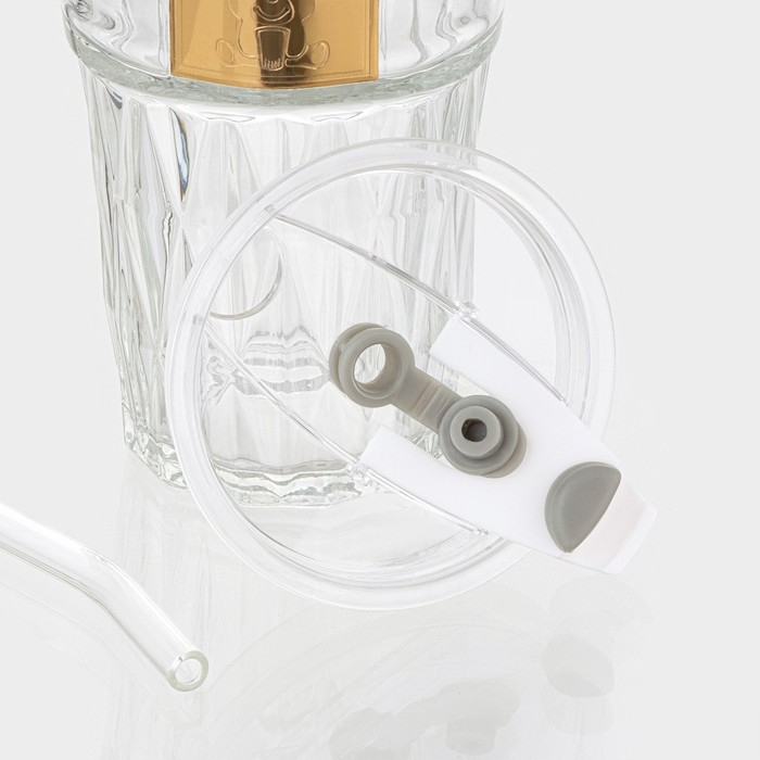 Стакан стеклянный с крышкой и трубочкой «Крона», 400 мл Стакан стеклянный с крышкой и трубочкой «Крона», 400 мл