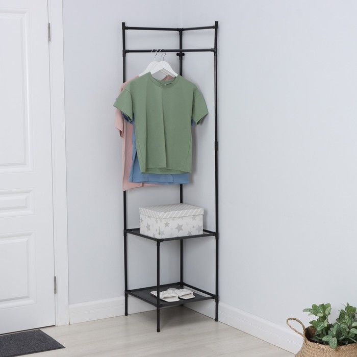 Вешалка - стойка напольная для одежды LaDо́m, угловая, с полками для хранения, 2 яруса, 45&times;60&times;180 см, цвет чёрный