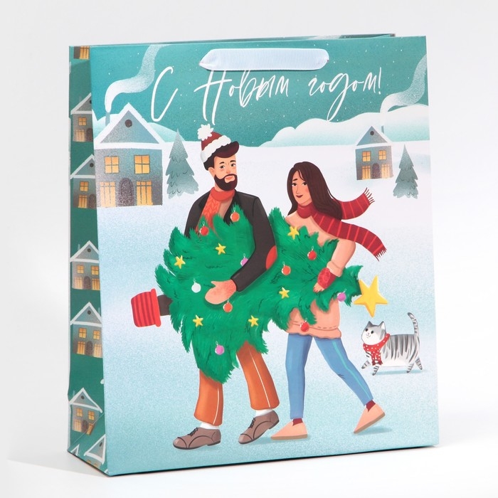 Пакет подарочный новогодний ламинированный &laquo;Ёлочка&raquo;, M 26 х 30 х 9 см, Новый год