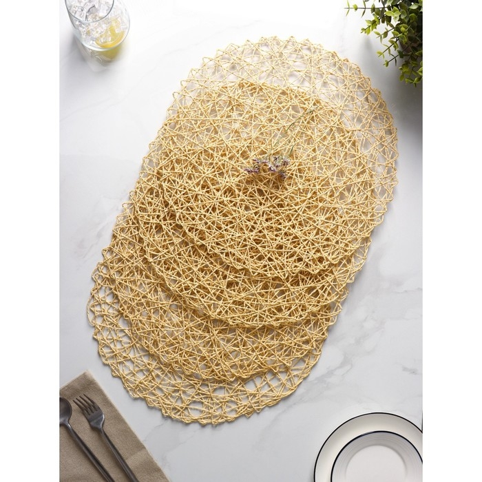 Салфетки сервировочные на стол Доляна &laquo;Одуванчик&raquo;, 4 шт, d=38 см, цвет бежевый