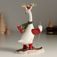 Сувенир полистоун "Гусь с оленьими рожками на лыжах" 10х6х16,5 см