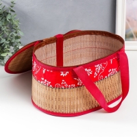 Шкатулка бамбук "Цветы на красном" с ручками, молния 16х20х30 см