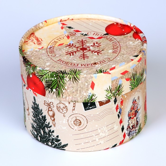 Новый год. Коробка подарочная новогодняя для макарун тубус без окна Новый год. Коробка подарочная новогодняя для макарун тубус без окна "Письмо", 13 х 8,5 см.