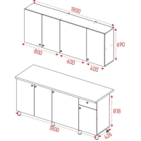 Кухонный гарнитур Поинт 1800, Бетон и золото фасад/Белый корпус
