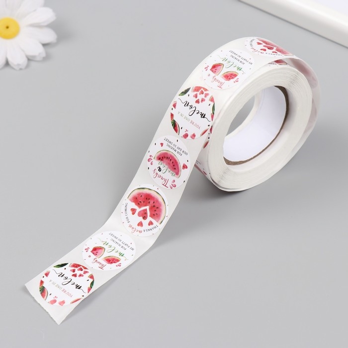 Наклейка бумага Наклейка бумага "Арбузная романтика" d=2,5 см 500 шт в рулоне 3х6,5х6,5 см
