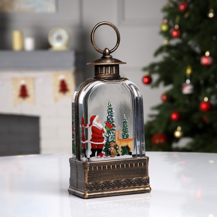 Светодиодная фигура &laquo;Фонарь с Дедом Морозом&raquo; 10.7 &times; 20.5 &times; 6.2 см, пластик, батарейки ААх3 (не в комплекте), USB, свечение тёплое белое