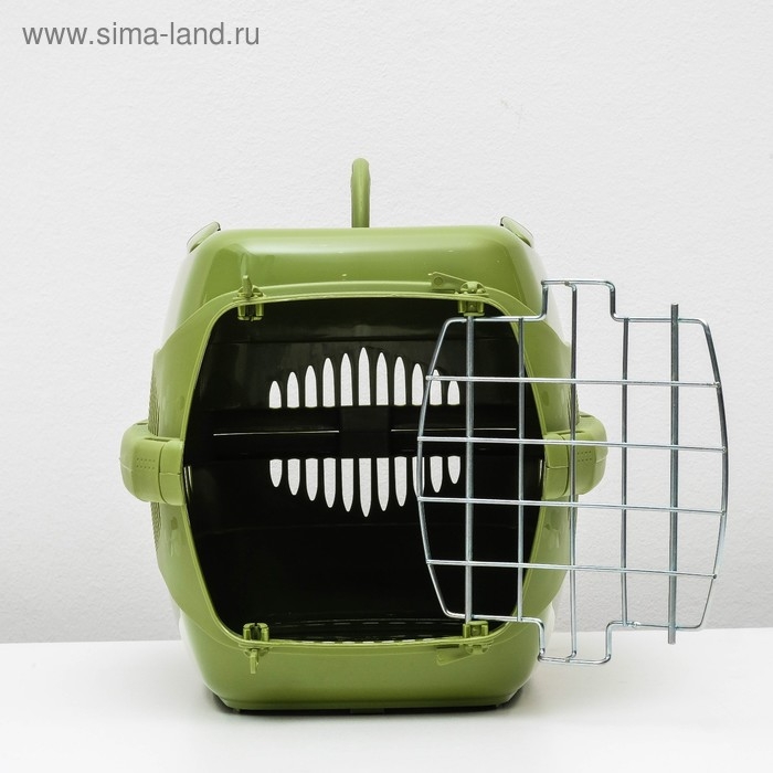 Переноска для животных до 9 кг Переноска для животных до 9 кг "Пижон", металлическая дверь, 43 х 29 х 27,5 см, оливковая