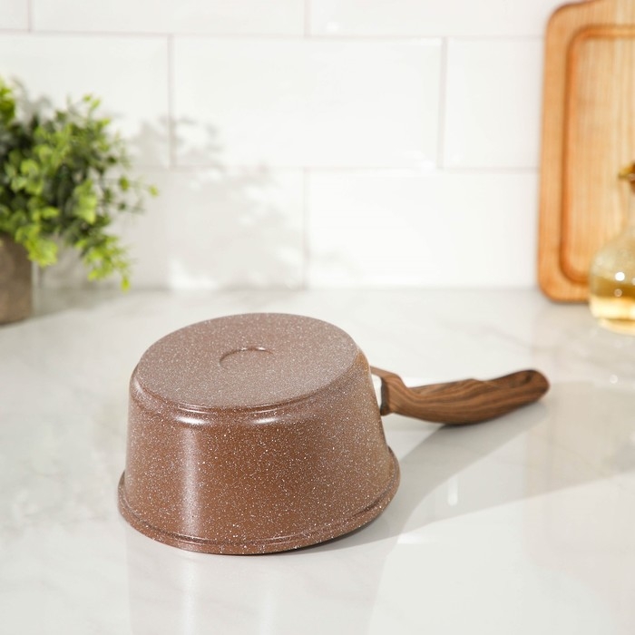 Ковш Доляна &laquo;Брауни&raquo;, 1,3 л, d=17 см, h=8,3 см, стеклянная крышка, антипригарное покрытие, индукция