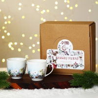 Новый год. Набор из керамики Happy New year, кружка 180 мл, 2 шт, ложка 2 шт, цвет белый Новый год. Набор из керамики Happy New year, кружка 180 мл, 2 шт, ложка 2 шт, цвет белый