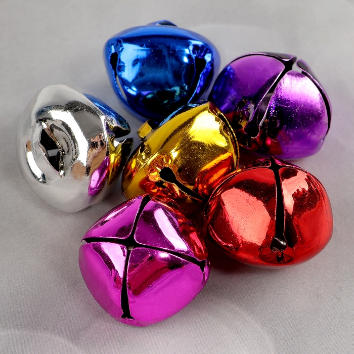 Бубенчики, набор 12 шт., размер 1 шт. — 2,5 × 2,5 см, цвет красный, жёлтый, розовый, синий, серебряный Бубенчики, набор 12 шт., размер 1 шт. — 2,5 × 2,5 см, цвет красный, жёлтый, розовый, синий, серебряный