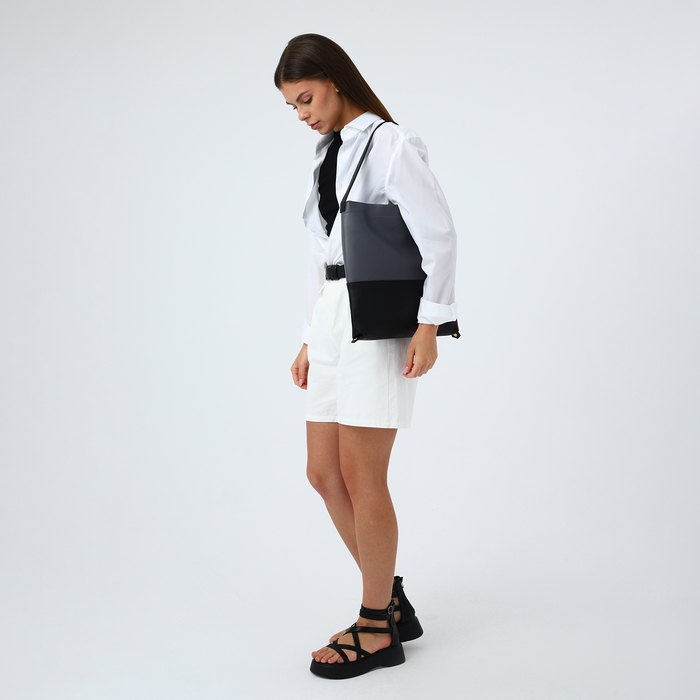 Сумка-мешок женская на молнии, цвет серый/чёрный