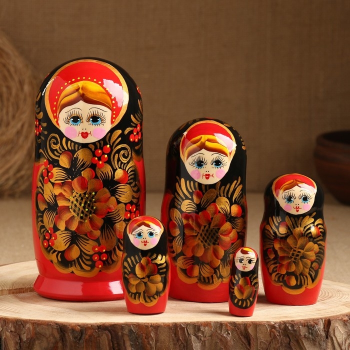 Матрёшка &laquo;Рябинка&raquo;, чёрный платок, 5 кукольная, 18 см