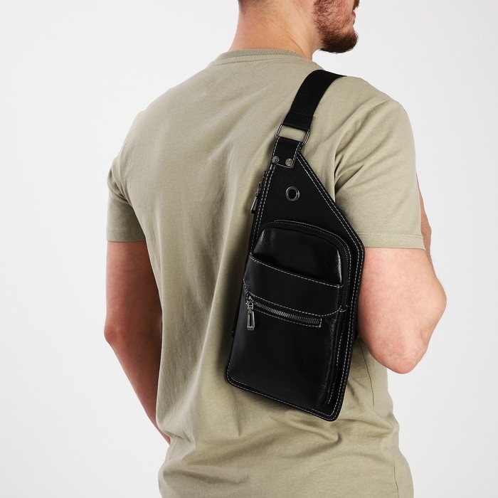 Сумка-слинг мужская из искусственной кожи, цвет чёрный Сумка-слинг мужская из искусственной кожи, цвет чёрный