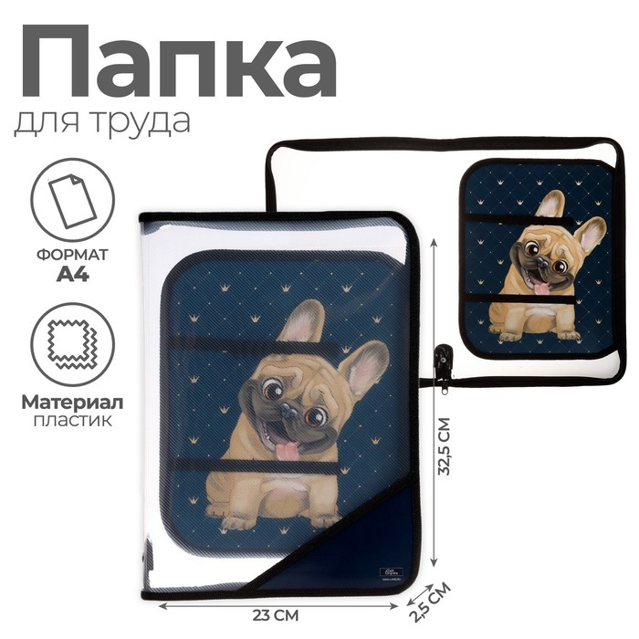 Папка для труда А4, 325 х 230 х 25 мм, молния вокруг, откидная планка, пластиковая, ПТР-1, Calligrata Папка для труда А4, 325 х 230 х 25 мм, молния вокруг, откидная планка, пластиковая, ПТР-1, Calligrata "Бульдожка"
