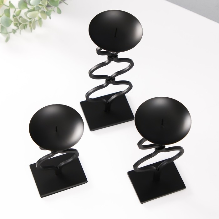 Подсвечник металл на 1 свечу d=8 см Подсвечник металл на 1 свечу d=8 см "Арнкелл" набор 3 шт 8х8х21,5 18,5 14,5 см