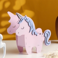 Кашпо деревянное 21.5×7×21 см уникальное "Единорог", розовый сиреневый Кашпо деревянное 21.5×7×21 см уникальное "Единорог", розовый сиреневый