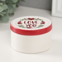 Шкатулка керамика "Растительный венок с сердцами - love you" 7,5х7,5х4,5 см Шкатулка керамика "Растительный венок с сердцами - love you" 7,5х7,5х4,5 см