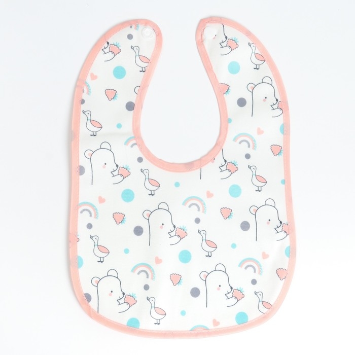 Набор детских слюнявчиков Крошка Я, 3 шт. + подарок, 29х20 см., цвет бирюзовый, розовый, серый