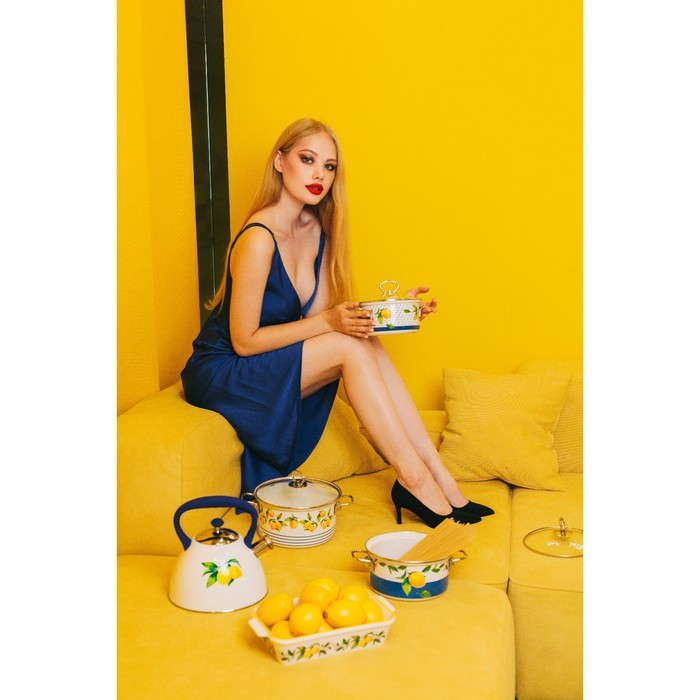 Набор кастрюль Доляна &laquo;Лимоны&raquo;, 3 предмета: 1,9 л, 2,5 л, 3,7 л, стеклянные крышки, индукция