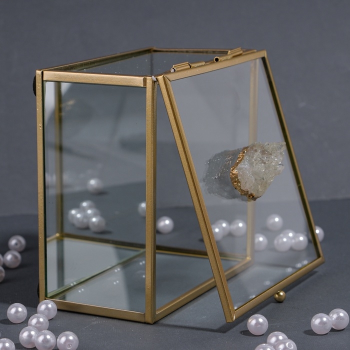 Органайзер для хранения &laquo;MOUNTAINS&raquo;, с крышкой, стеклянный, с зеркальным дном, 1 секция, 12 &times; 12 &times; 7 см, цвет прозрачный/медный