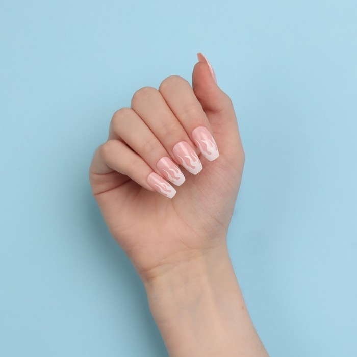 Накладные ногти «Fire», 12 шт, с клеевыми пластинами, форма балерина, розовые, белые Накладные ногти «Fire», 12 шт, с клеевыми пластинами, форма балерина, розовые, белые