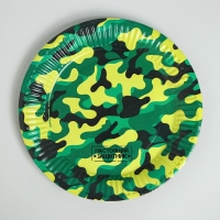 Набор бумажной посуды одноразовый С днём рождения. Военный&raquo;, 6 тарелок, 6 стаканов, 6 колпаков, 1 гирлянда