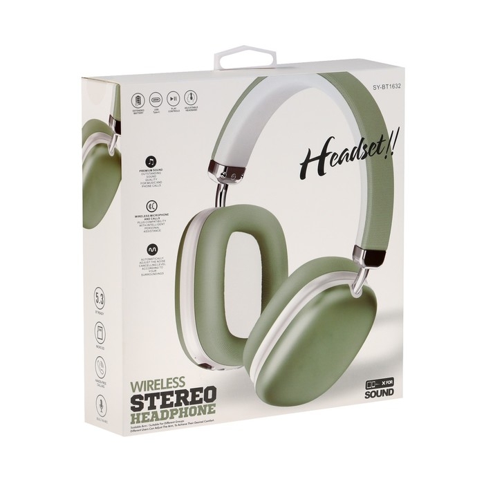 Наушники беспроводные SY-BT 1632, полноразмерные, микрофон, BT5.3, AUX, 400 мАч, зелёные