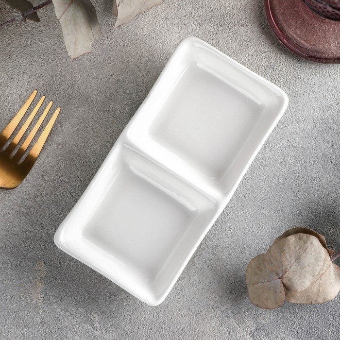 Менажница фарфоровая 2 ячейки Wilmax, 60 мл, 14,5&times;7,5 см, цвет белый