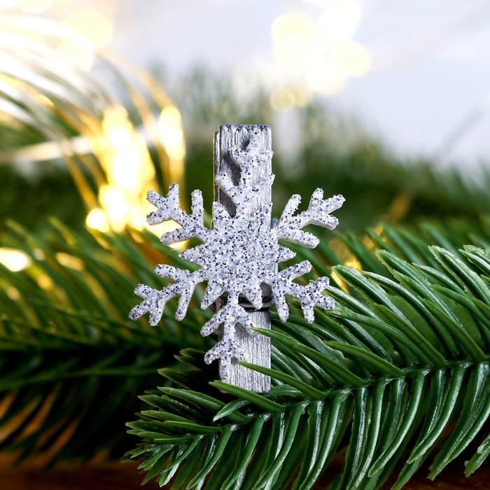Прищепки для декора &laquo;Снежинки&raquo; серебряные, 6 шт.