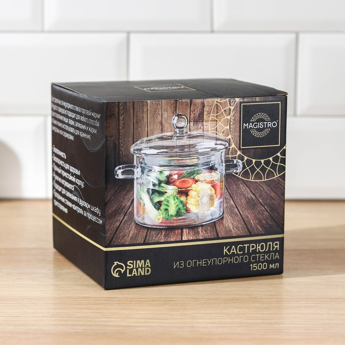 Кастрюля из жаропрочного стекла Magistro &laquo;Лия&raquo;, 1,450 л, 16,5&times;16 см