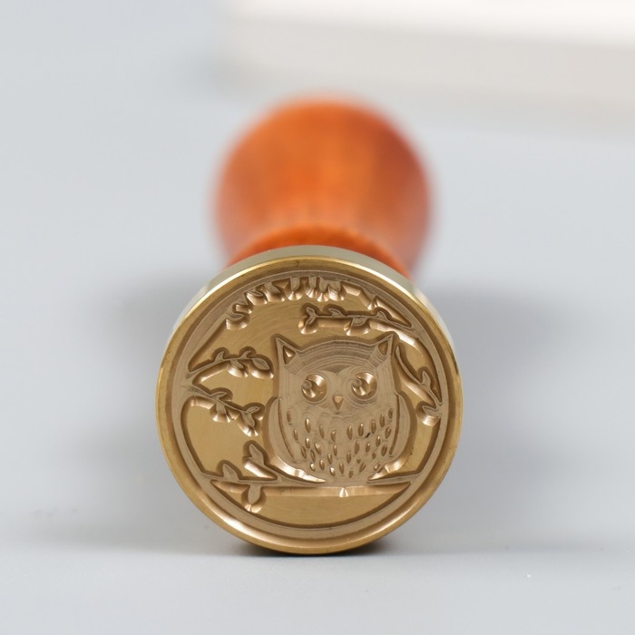 Печать для сургуча с деревянной ручкой "Совёнок на веточке" 9х2,5х2,5 см