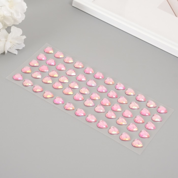 Наклейка пластик стразы "Сердце" розовый перламутр 18х8 см