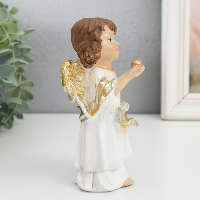 Сувенир полистоун Сувенир полистоун "Ангел в бежевом платье, с золотыми яблоками" золотые крылья 7х7,5х14,5 см 94915