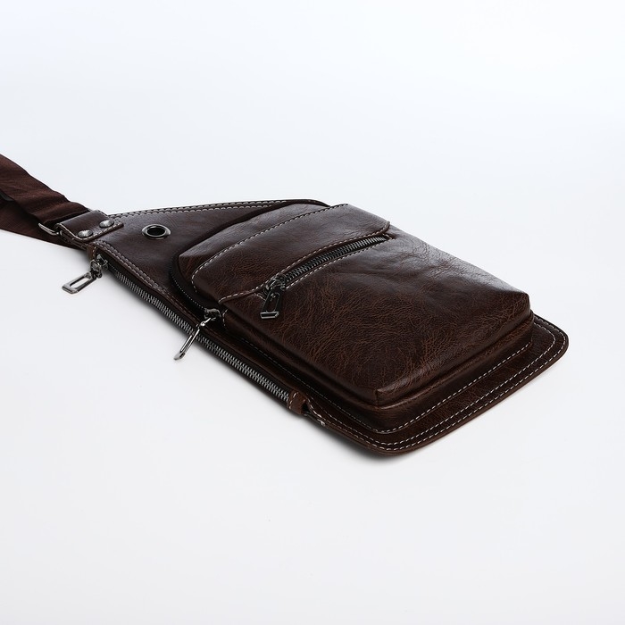 Сумка-слинг мужская из искусственной кожи, цвет коричневый Сумка-слинг мужская из искусственной кожи, цвет коричневый