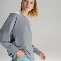 Футболка оверсайз с двойным рукавом Kosmos, светло-серая, размер XS/S