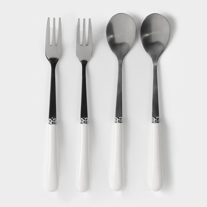 Подставка для столовых приборов &laquo;Лебедь&raquo;, 5 предметов: подставка 9&times;6,5&times;16,5 см, 2 ложки, 2 вилки, цвет белый