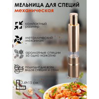 Мельница для специй Доляна &laquo;Элит&raquo;, 15&times;3 см, металлический механизм, цвет золотой