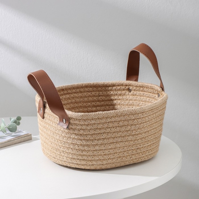 Корзина для хранения Доляна &laquo;Айко&raquo;, плетёная, ручной работы, с ручками, 21,5&times;21,5&times;16,5 см, цвет бежевый