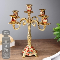 Подсвечник металл на 5 свечей "Розы на зеленом" цвет золото 32х30х30 см