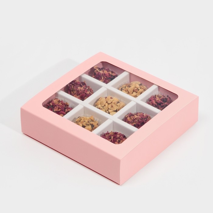 Коробка для конфет, кондитерская упаковка, 9 ячеек, &laquo;Розовая&raquo; 14.5 х 14.5 х 3.5 см