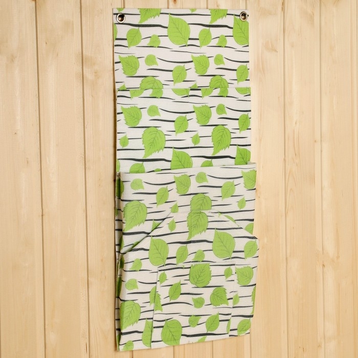 Настенный подвесной органайзер на люверсах 8 отделений, принт березка, 62х30 см, войлок Настенный подвесной органайзер на люверсах 8 отделений, принт березка, 62х30 см, войлок