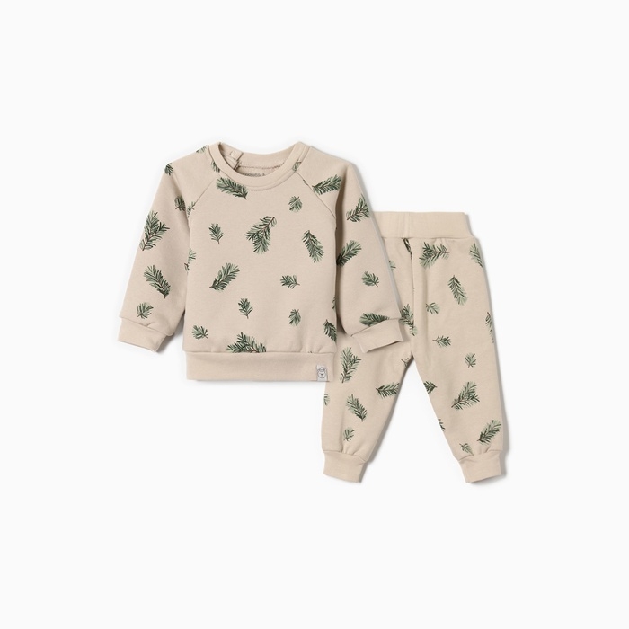 Новый год. Костюм (свитшот и брюки) Крошка Я "Еловые веточки", рост 74-80 см
