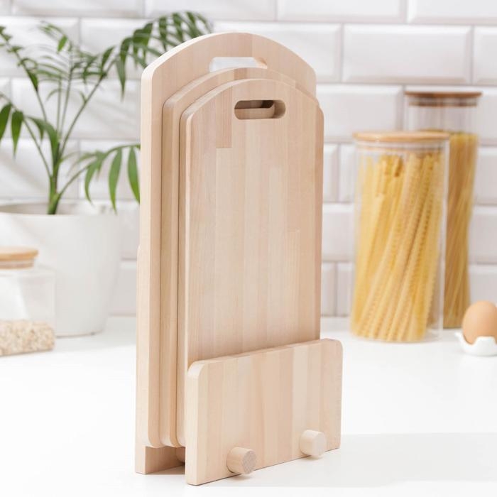 Нaбор досок разделочных на подставке с ручкой Доляна, 3 шт: 35×22 см, 32×20 см, 31×18 см, массив берёзы Нaбор досок разделочных на подставке с ручкой Доляна, 3 шт: 35×22 см, 32×20 см, 31×18 см, массив берёзы